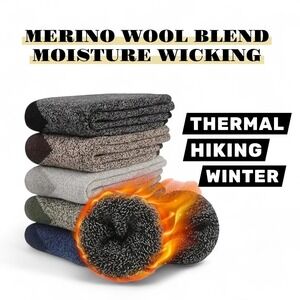 Thick Merino Wool Thermal Mid-Calf Hiking Socks Winter 7-12 Multiple Colors 5pk